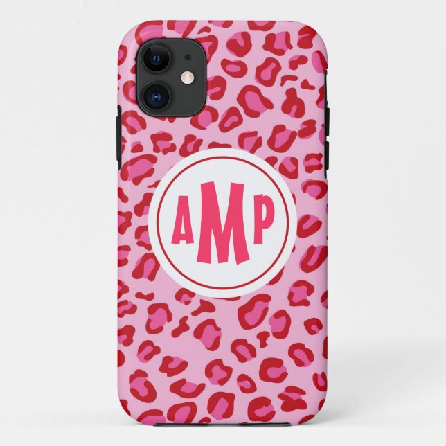 Monogram Leopard iPhone Case Pink & Red (Back)