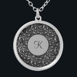 Monogram Leopard Print Black Silver Grey Trendy Silver Plated Necklace<br><div class="desc">Monogram this Leopard Print Animal Print Black and Silver Grey Silver Necklace. Makes a great gift for her or for your bridesmaids.</div>