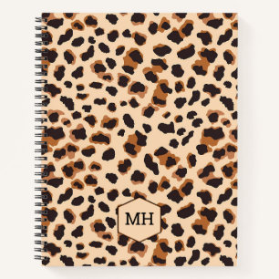 Monogram Leopard Print Chic Brown Blank Sketchbook Notebook