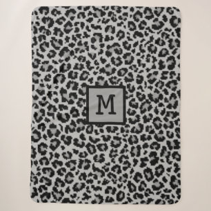 Monogram Leopard Print Initial Elegant Animal Grey Sherpa Blanket