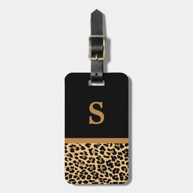 Monogram Leopard Print Luggage Tag (Front Vertical)