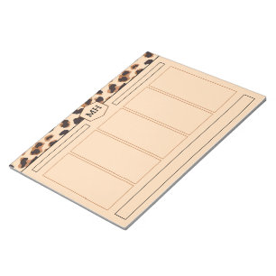 Monogram Leopard Print Modern Brown Black Animal Notepad