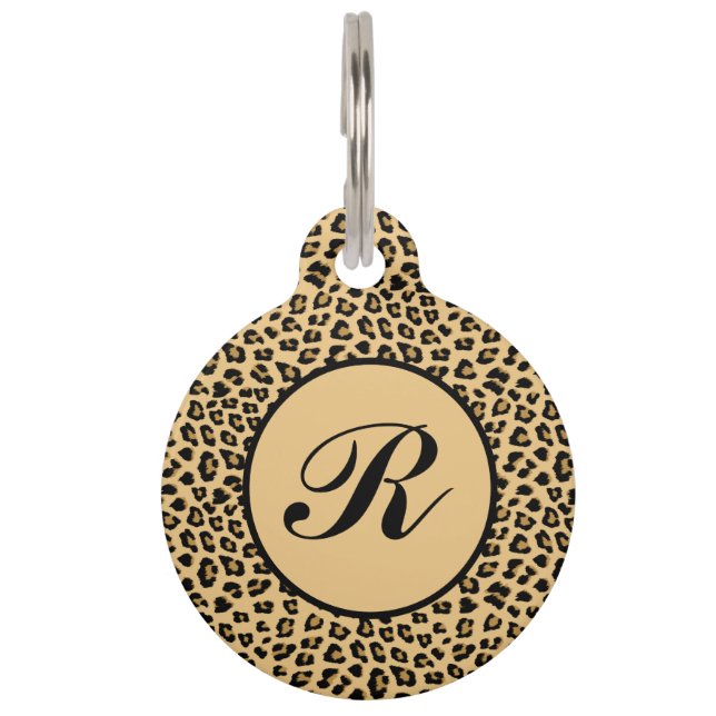 Monogram Leopard Print Pattern Pet Tag (Front)