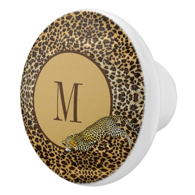 Monogram Leopard Print Pattern Wild Custom Ceramic Knob (Right)