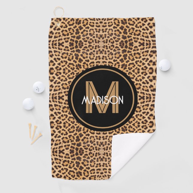Monogram Leopard Print Personalised Ladies Golf Towel (InSitu)