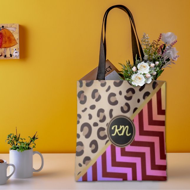 Monogram Leopard Print Zigzag Chevron Two-Tone  Tote Bag (Creator Uploaded)
