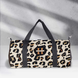 Monogram Leopard Skin Pattern, Modern Animal Style Duffle Bag