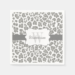 Monogram Leopard White and Grey Cocktail Napkin