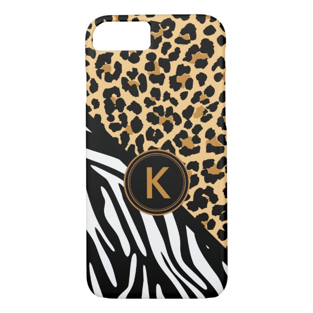 Monogram Leopard Zebra Print iPhone Case (Back)