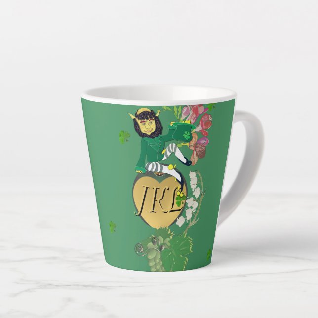 Monogram Leprechaun Floral  Latte Mug (Right Angle)