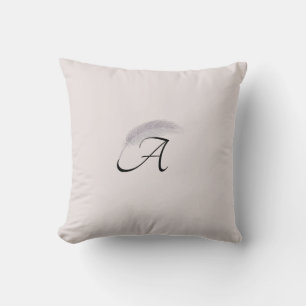 Monogram Letter A Angel Feather Blush Pink Cushion