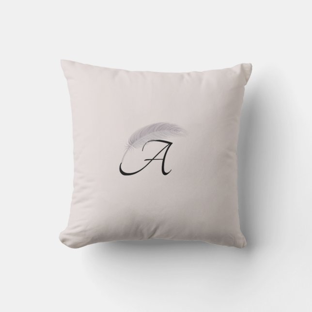 Monogram Letter A Angel Feather Blush Pink Cushion (Front)