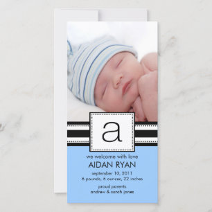 Monogram Letter A Baby PHOTO Birth Announcement