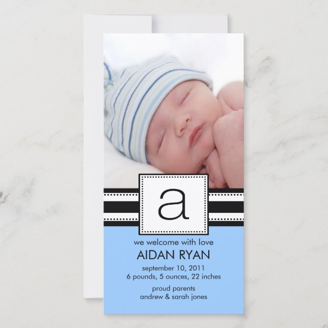 Monogram Letter A Baby PHOTO Birth Announcement (Front)