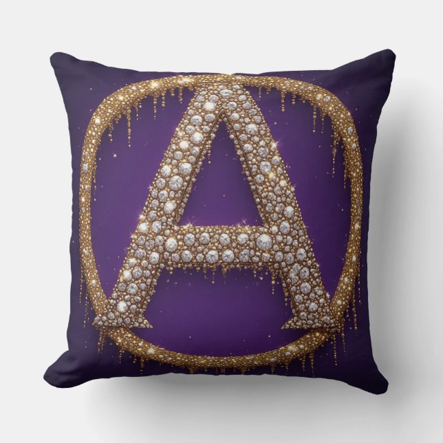 Monogram Letter A Gold Diamond Initial Gift Cushion (Front)