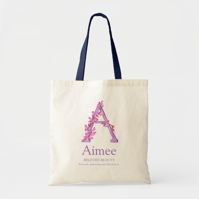 Monogram letter A orchids watercolor Aimee custom Tote Bag (Front)
