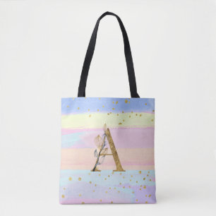 *~ Monogram LETTER A -  Pastel Colors Gold Glitter Tote Bag