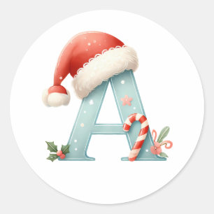 Monogram letter A, Santa hat Christmas  Sticker