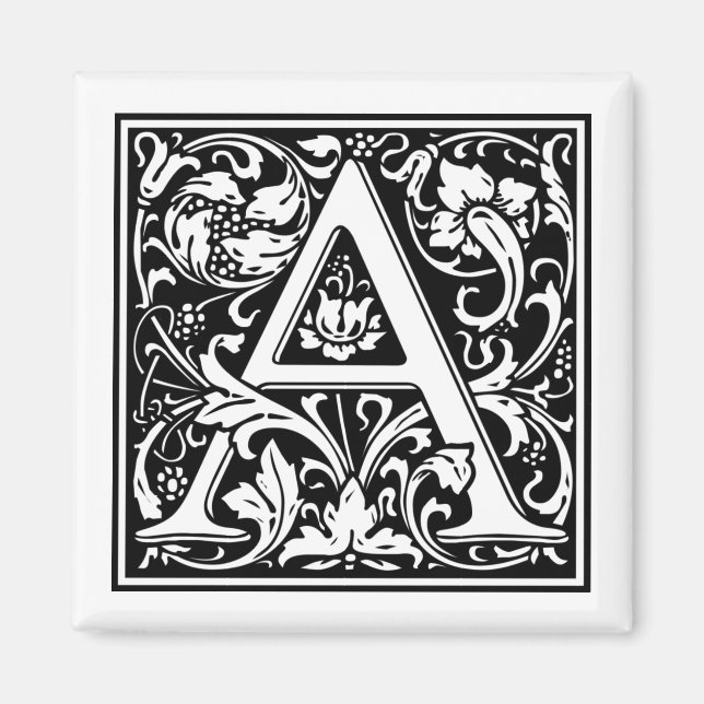 Monogram Letter A William Morris Style Magnet (Front)