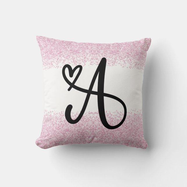 Monogram letter A with brushed pink glitter Cushion (Front)