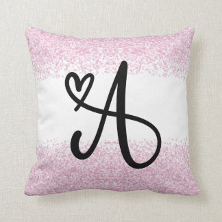 Monogram letter A with brushed pink glitter Cushion