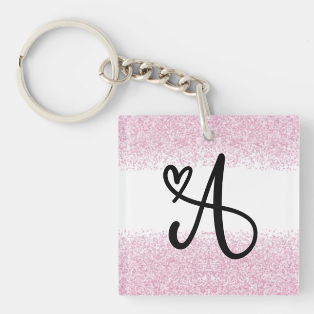 Monogram letter A with brushed pink glitter Key Ring (Front)