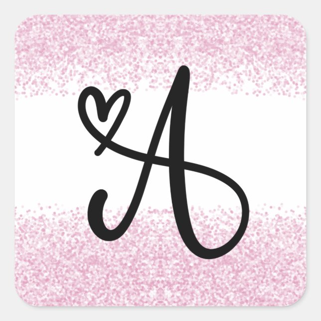 Monogram letter A with brushed pink glitter Square Sticker (Front)