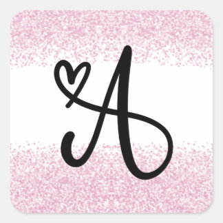 Monogram letter A with brushed pink glitter Square Sticker
