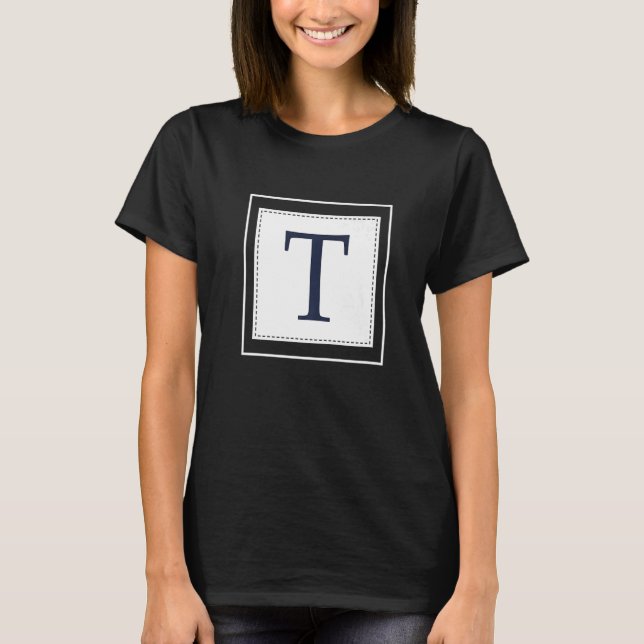 Monogram Letter Alphabet Initial Navy Blue   T-Shirt (Front)