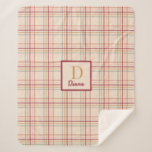 Monogram letter and name Christmas plaid Sherpa Blanket