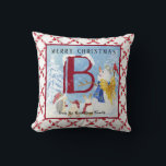 Monogram Letter B Angel Snowman Merry Christmas Cushion<br><div class="desc">Monogram Letter B Angel Snowman Merry Christmas.  Sweet and adorable characters wish you a Merry Christmas and joy through out the entire winter season.  Hand painted in watercolor by artist Audrey Jeanne Roberts and personalised with your own family name and message!  Copyright,  all rights reserved.</div>