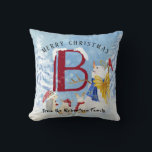 Monogram Letter B Angel Snowman Merry Christmas Cushion<br><div class="desc">Monogram Letter B Angel Snowman Merry Christmas.  Sweet and adorable characters wish you a Merry Christmas and joy through out the entire winter season.  Hand painted in watercolor by artist Audrey Jeanne Roberts and personalised with your own family name and message!  Copyright,  all rights reserved.</div>