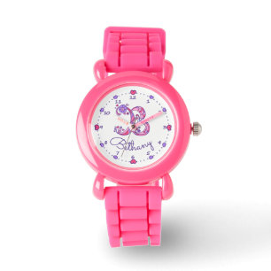 Monogram letter B doodle heart girls name watch