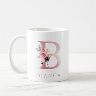 Monogram Letter B Floral Watercolor Coffee Mug
