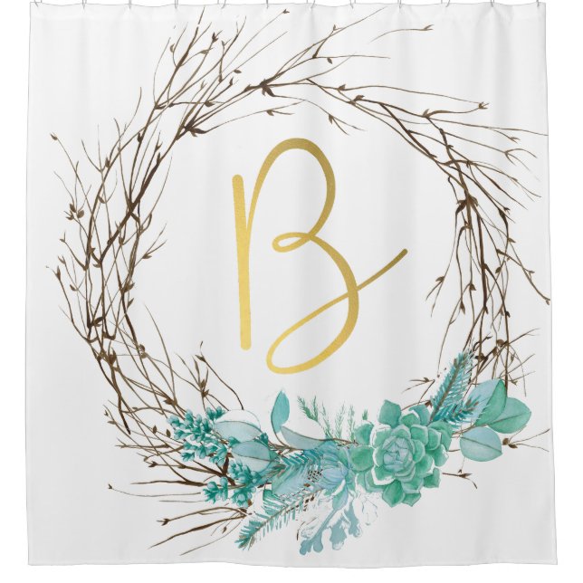 Monogram letter B in wreath Shower Curtain (Front)