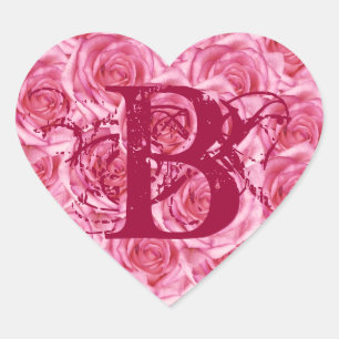 Monogram Letter B Pink Roses Sticker