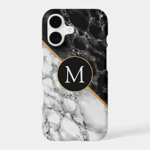 Monogram Letter Black White Marble Personalized