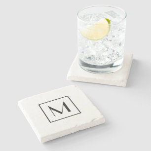 Monogram Letter Black White Modern Minimal Stone Coaster