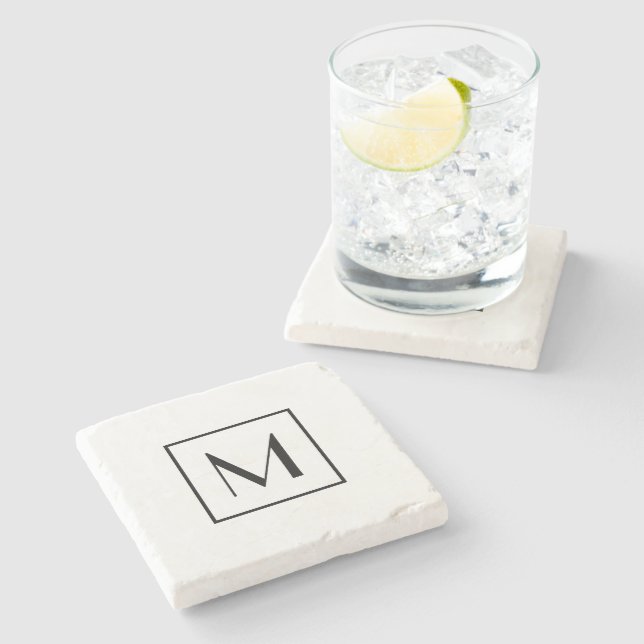 Monogram Letter Black White Modern Minimal Stone Coaster (Side)