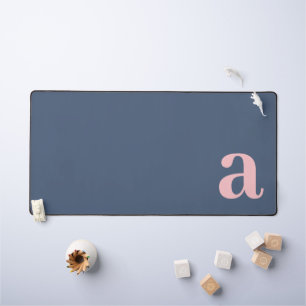 Monogram Letter Blue & Pink Minimalist Desk Mat