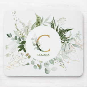 Monogram Letter C Fern & Succulent Mouse Pad
