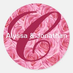 Monogram Letter C Pink Roses Sticker