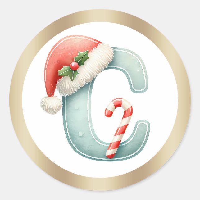 Monogram letter C, Santa hat Christmas  Sticker (Front)