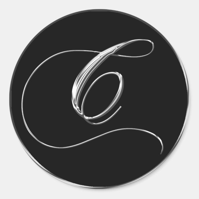 Monogram Letter C Sliver On Black Wedding Seal (Front)