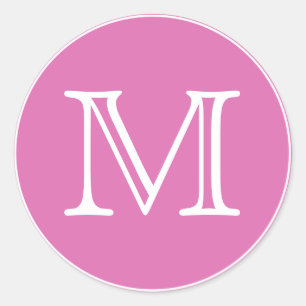Monogram Letter Chic Pink Classic Round Sticker
