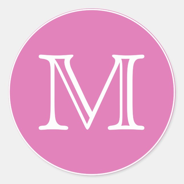 Monogram Letter Chic Pink Classic Round Sticker (Front)