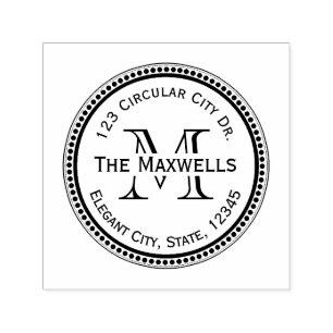 Monogram Letter Circle Dot Round Address Stamp