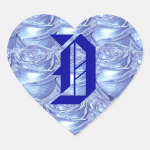 Monogram Letter D Blue Roses Sticker