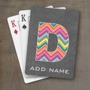 Monogram Letter D - Chalkboard Chevron Pattern Playing Cards