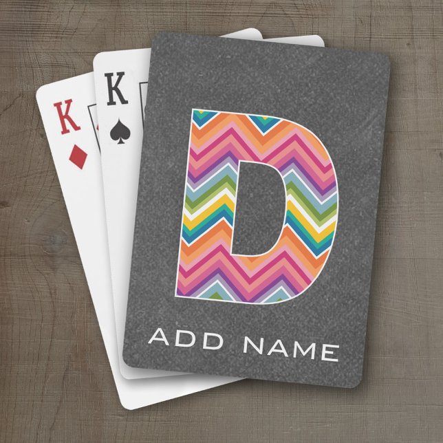 Monogram Letter D - Chalkboard Chevron Pattern Playing Cards (Personalized Playing Cards - Huge Monogram)